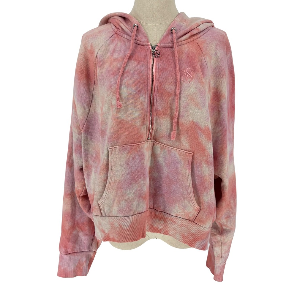 Victoria's Secret On Point Hoodie Pink Tie Dye Half Zip XXL